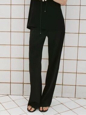 ZARA High-waisted black satin trousers. S NWT